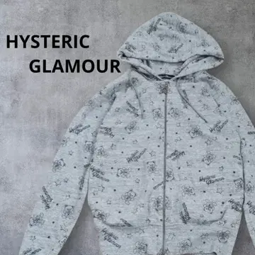 새상품급 HYSTERIC GLAMOUR 베어 지퍼 후드티 올 패턴 그레이