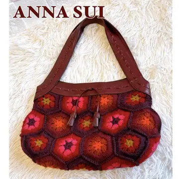 [새상품급] ANNA SUI 니트 플라워 모티브 핸드백 레드 안나수이