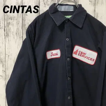 C2474 CINTAS 긴팔 셔츠 워크 셔츠 자수 와펜 네이비