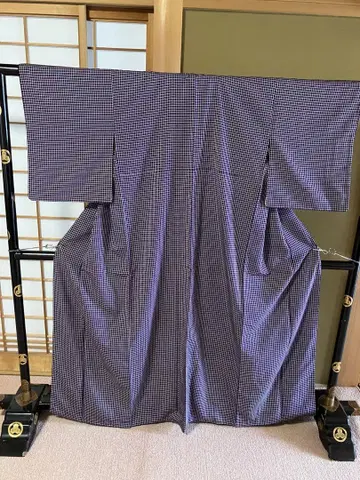 801 오메시 순수 실크 요시노 격자 보라색에 화이트