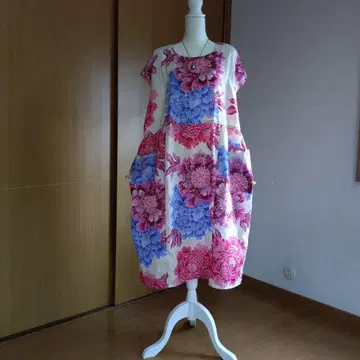 [ 유카타 리메이크 ] 프렌치 슬리브 사이드 개더 원피스 루즈한 사이즈