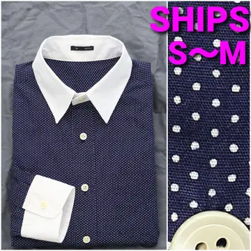 SHIPS 클레릭 셔츠 S~M 도트 무늬 레귤러 카라