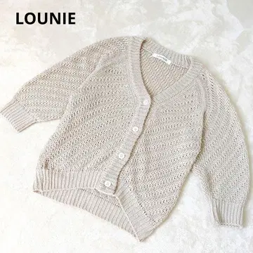 LOUNIE 니트 가디건 와시콘 7부 소매 베이지 프리 사이즈