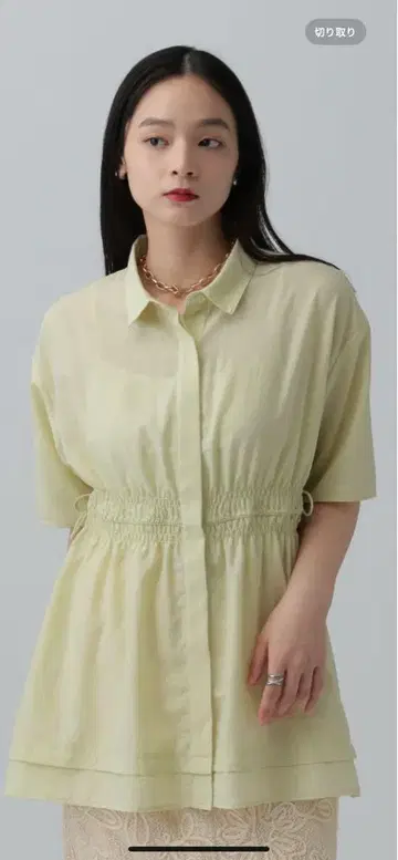 허리 셔링 5부 소매 블라우스 글로벌 워크
