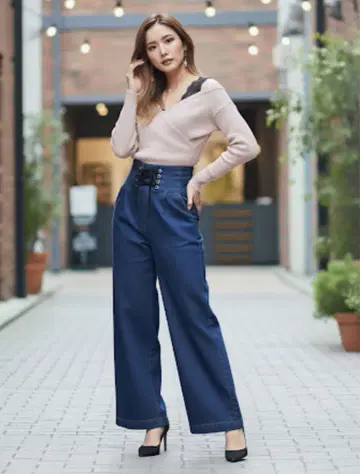 CECIL Mc BEE 레이스업 와이드 데님 팬츠