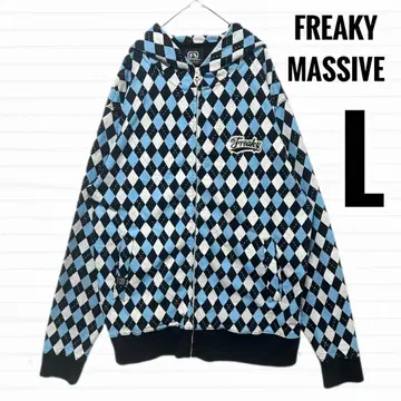 FREAKY 후드티 y2k 아가일 무늬 로고 와펜 [ L ]