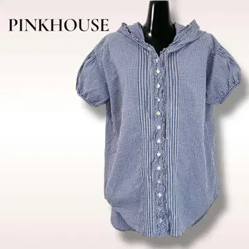 PINKHOUSE 핑크하우스 깅엄 체크 반팔 셔츠 후드 부착