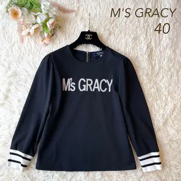 컨디션 최상 M'S GRACY 스팽글 까멜리아 티셔츠 블랙 40