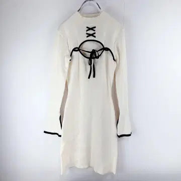 darich 프론트 오픈 리본 니트 미니 원피스 아이보리 F-L