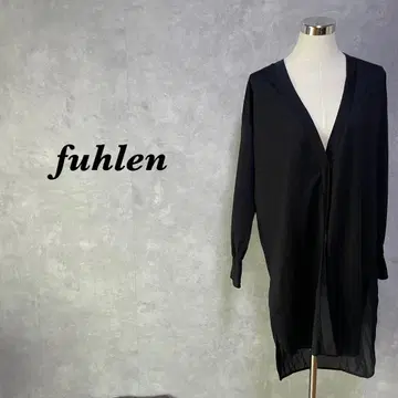 [ 실크 혼방 ] fuhlen 롱 가디건 비침 슬릿 블랙 M 4577