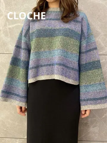 CLOCHE 크로셰 키드 모헤어 멀티 보더 리버서블 풀오버