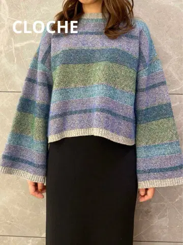 CLOCHE 크로셰 키드 모헤어 멀티 보더 리버서블 풀오버