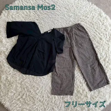 Samansa Mos2 프리 사이즈 V넥 셔츠와 체크 팬츠 세트
