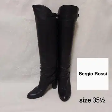 (새상품급)Sergio Rossi 가죽 천연 가죽 롱 부츠 블랙
