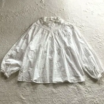 IEDIT 펠리시모 면100% 핀턱 레이스 블라우스 화이트 3L
