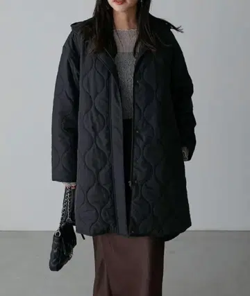 Anss.me 발수 가공 3way 퀼팅 후드 코트 블랙 M