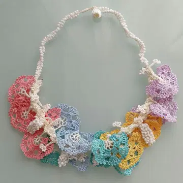 o18 오야 자수 목걸이 파스텔 컬러 핸드메이드 플라워 자수