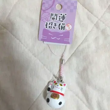 마네키네코 방울 키링 스트랩 오른 눈에 흠 있음 a0455