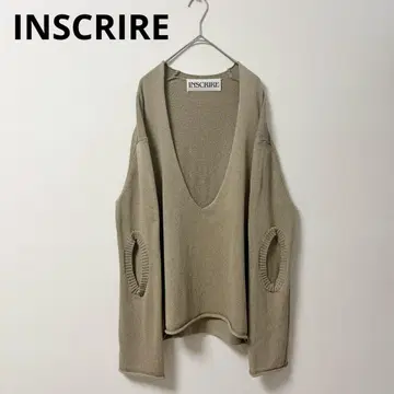 앙클리어 니트 여성용 V넥 베이지 엘보우 슬릿 상의