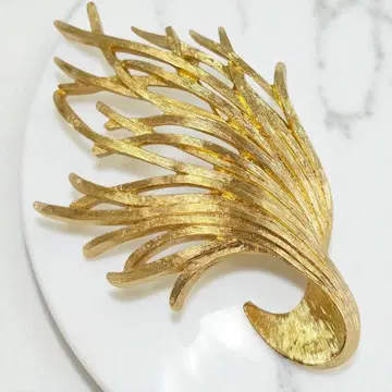 모네 모네 빈티지 브로치 골드 리프 깃털 모티브 새상품급