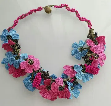 o23 터키 오야 자수 목걸이 컬러풀 핸드메이드 플라워 자수