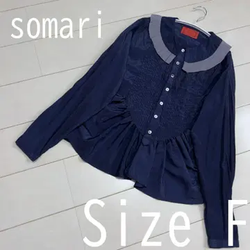 somari [ 새상품급 ] 네이비 프릴 옷깃 핀턱 긴팔 셔츠 F 사이즈