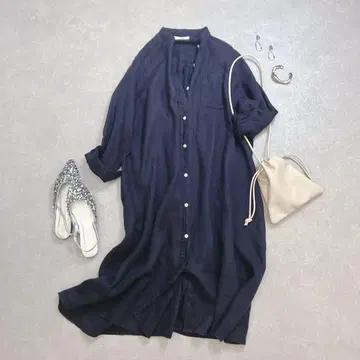 JOURNAL STANDARD 프렌치 린넨 플레어 원피스 네이비 24SS