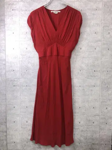 ZARA WOMAN V넥 가슴 밑 셔링 절개 실크 원피스