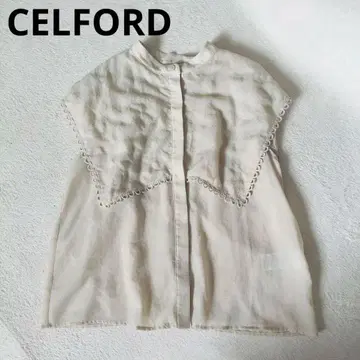 CELFORD 슬리브리스 셔츠 레이스 장식 블라우스 그린 S