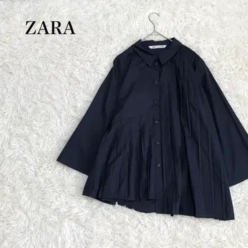 새상품급 ZARA 자라 비대칭 박스 플리츠 블라우스 L 다크 네이비