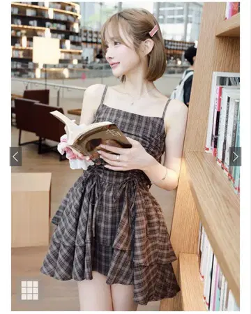 체크 무늬 드로스트 리본 미니 원피스[dk1357]