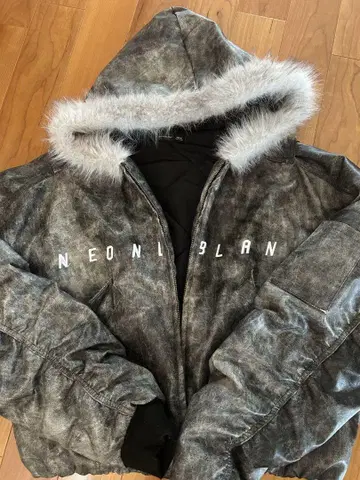 NEON BLANC 자수 로고 남성용 윈드 브레이커 코트 후드 부착