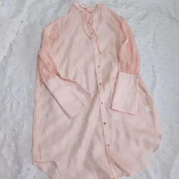 mideal 핑크 셔츠 원피스 리본 넥 비침 시어 하자품