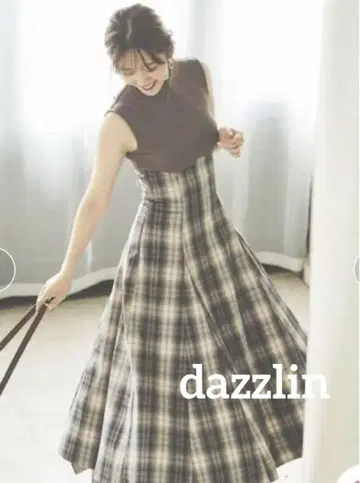 dazzlin 체크 슬리브리스 코르셋 원피스