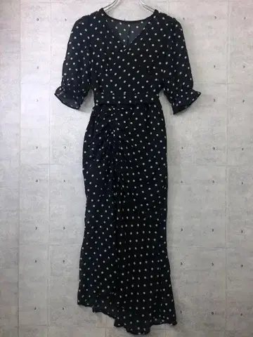 레트로 클래시컬 걸리시 구제 의류 v넥 도트 허리 리본 원피스