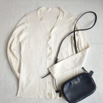 무인양품 MUJI 리브 짜임 가디건 코튼 실크 V넥 겉옷 L