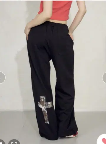 블랙 체크 크로스 패치 스웨트 팬츠 M