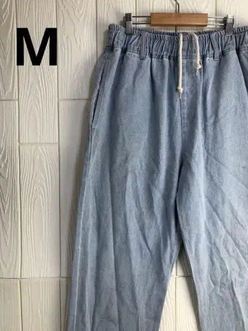 라이트 블루 데님 팬츠 허리밴딩 끈 부착 76cm M 사이즈