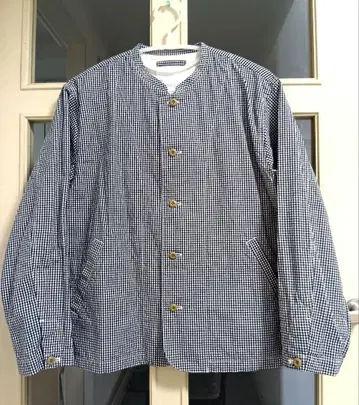 NaturalLaundry 면린넨 긴팔 다크 네이비 x 화이트 깅엄 자켓