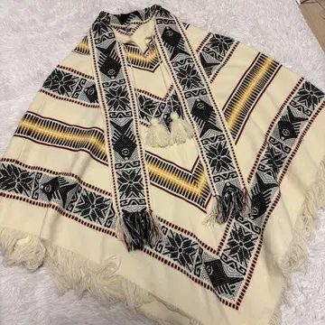 70s 80s 빈티지 판초 네이티브 무늬 민족 멕시칸 화이트