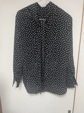 SINME 블랙 화이트 도트 긴팔 셔츠