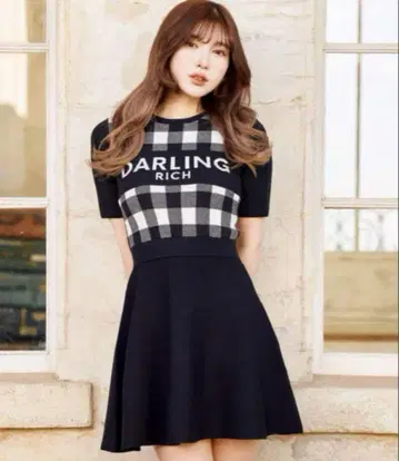 다리치 깅엄 체크 니트 미니 원피스