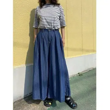 인디마크 개더 와이드 데님 플레어 데님 팬츠 스커트처럼 보이는 가우초