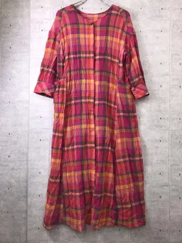 studio CLIP x Kazumi 체크 무늬 7부 소매 셔츠 원피스