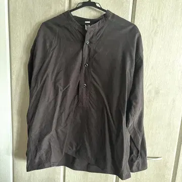 MHL 브라운 코튼 밴드 카라 셔츠 20SS