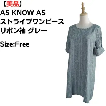 [ 새상품급 ] AS KNOW AS 스트라이프 원피스 리본 소매 그레이