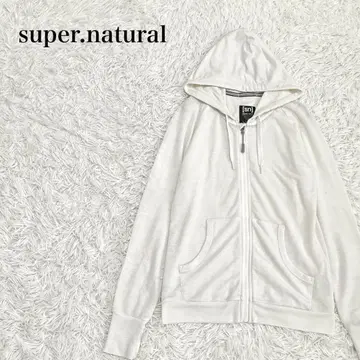 슈퍼 내추럴 후드티 S 아이보리 울 얇은 소재 풀 집업 리브