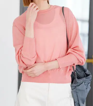 시어 2WAY 크루넥 가디건 저널 스탠다드 핑크
