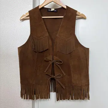 70s 스웨이드 가죽 베스트 빈티지 프린지