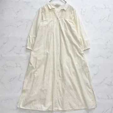 사만사 모스모스 셔츠 원피스 보타니컬 자수 개더 맥시 길이 아이보리